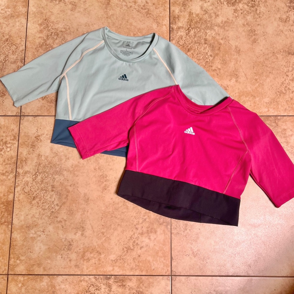 Adidas Aeroready Primegreen Cropped Training Tops Lot of 2‎ Pink Mint Womens L